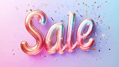 Glittery 3D Sale Text with Colorful Confetti
