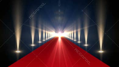 Long red carpet with spotlights