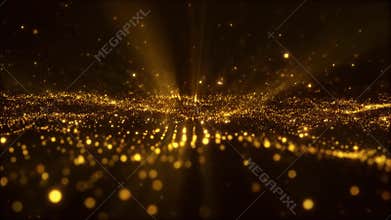Golden Light Beams Emanating from a Sparkling Cityscape at Night from a High Angle