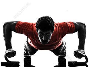Man exercising fitness workout push ups silhouette