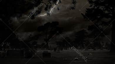 Spooky Cemetery Night & Lightning (HD)
