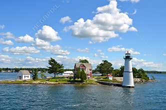 One Island in Thousand Islands Region in fall of New York State.
