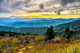 Fall sunset, Cowee Mountains, Blue Ridge Parkway