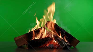 Small Campfire on Green Screen for Survival Videos, Outdoor Scenes, Camping Promos and Fire VFX Overlays