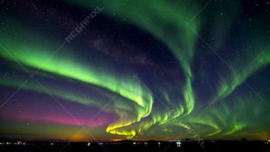 Gorgeous auroral landscape in the night sky, Generative AI