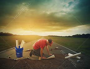 Man building a road