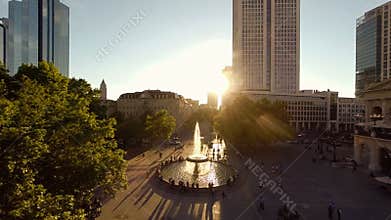 City scenery at romantic sunset sky