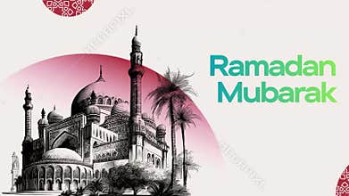 Hand-Drawn Mosque Ink Sketch for Ramadan Mubarak Artistic Greeting