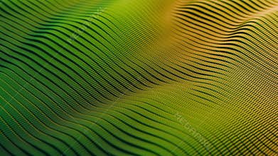 Seamless loop background with green and orange 3D waves field made of repeating stripes and ridges