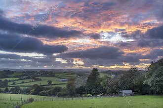 Autumn sunset looking over farmland in the South West