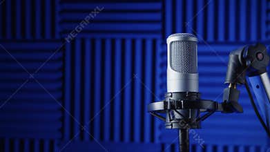 A close-up of a podcasting or broadcasting microphone