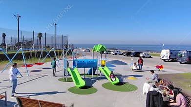 Families in urban park in montevideo city, uruguay