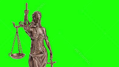 Rotating Lady Justice Statue on Green Screen