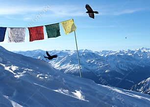 Tibetan Flags on Swiss Alps