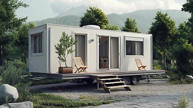Modern mobile home in scenic nature setting