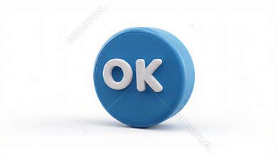 OK Sign 3D Rendering on Blue Circle, Symbol of Approval and Agreement