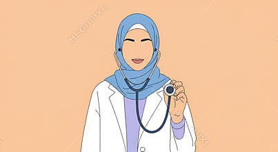 Stylish Muslim Female Doctor Wearing Hijab and Stethoscope for Healthcare and Medical Professionals