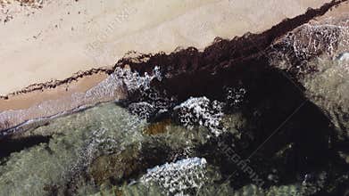 Aerial View of a Sandy Beach with Seaweed and