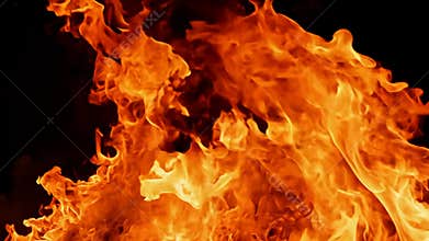 Close up of Orange and Yellow Fire Burning Against Black Background