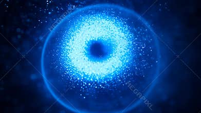 Abstract Blue Glowing Sphere With Particles and Dark Center