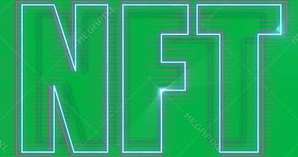 Animation of glowing neon blue and pink nft text on transparent background
