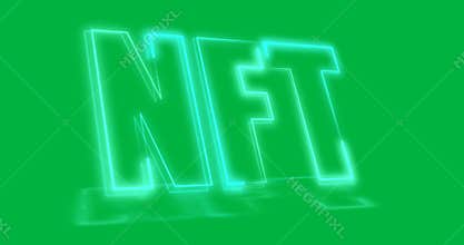 Animation of blue neon nft text over transparent background