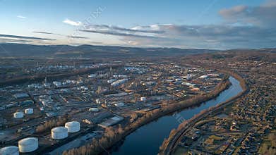 Grangemouth oil refinery and industrial complex aerial view