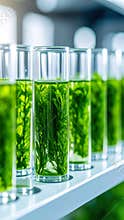 Green Algae in Glass Tubes Scientific Research Experiment Renewable Energy Sustainable Biofuel Algae Farming Bio