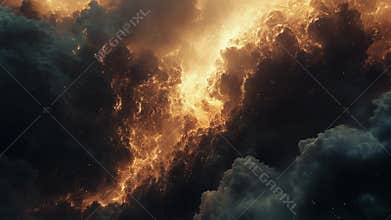 Cosmic nebula forming with abstract fiery light