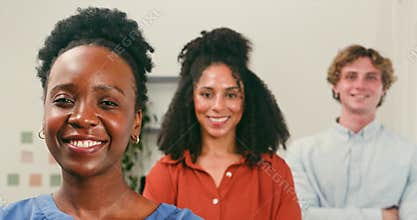Happy Diverse Business Team Smiling Confidently, Representing Modern Professional Collaboration and Success