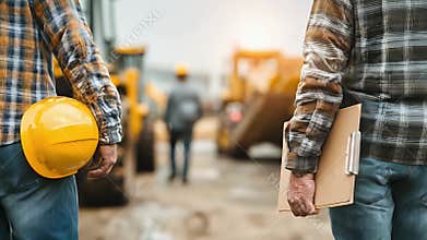 Construction supervisors inspecting site with clipboards
