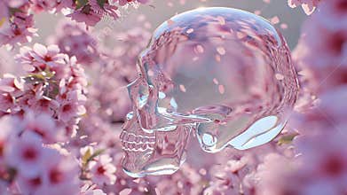 Dreamy Glass Bird Among Blushing Pink Cherry Blossoms in Soft Light