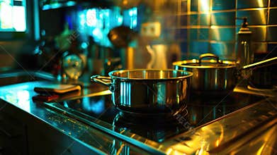 Pots and pans on a stove in a kitchen
