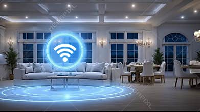 A living room with a white couch and a white table in it