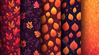 Colorful Autumn Leaves Pattern Design in Warm Shades of Orange, Red, and Purple, Creating a Cozy Seasonal Atmosphere for