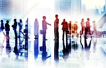 Abstract Image of Business Handshake in a Cityscape
