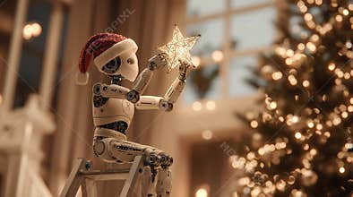 Christmas Robot Holding a Glowing Star