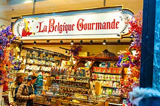 Brussels Belgium Store display La Belgique Gourmande Belgian Chocolate Confectionery sweets shop