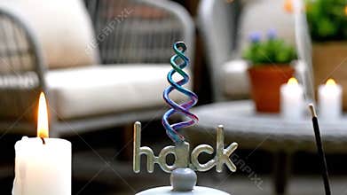 Sparkling Spiral Structure With The Word Hack Illuminated By Candles And Incense Smoke Creates A Mysterious Atmosphere