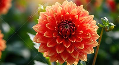 Vibrant Orange Dahlia Blossom in Full Bloom, Close-Up