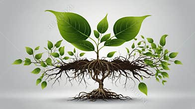 Plant growing with visible roots and green leaves