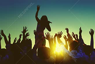 Silhouettes of People at Outdoors Music Festival