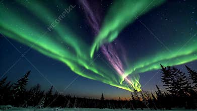 Aurora landscape under the Arctic night sky, Generative AI