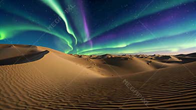 Aurora starry sky over the desert, Generative AI