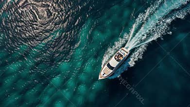 animate Smooth camera movement capturing a white luxury yacht sailing on deep blue water,