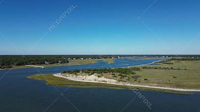 Aerial view of the intracoastal waterway and wetland in Oak Island, North Carolina