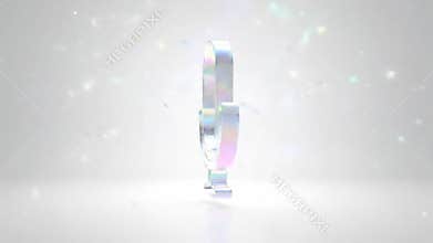 Holographic Microphone Icon Spinning in Futuristic White Space with Shimmering Rainbow Edges