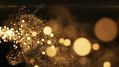 Loop animation of a luminous Christmas shooting star with a tail of golden particles on a black background
