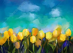 Abstract tulips flowers oil painting.