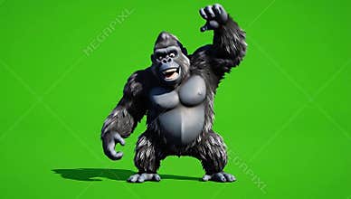 Funny brown gorilla dancing. Super realistic fur and hair. Green screen